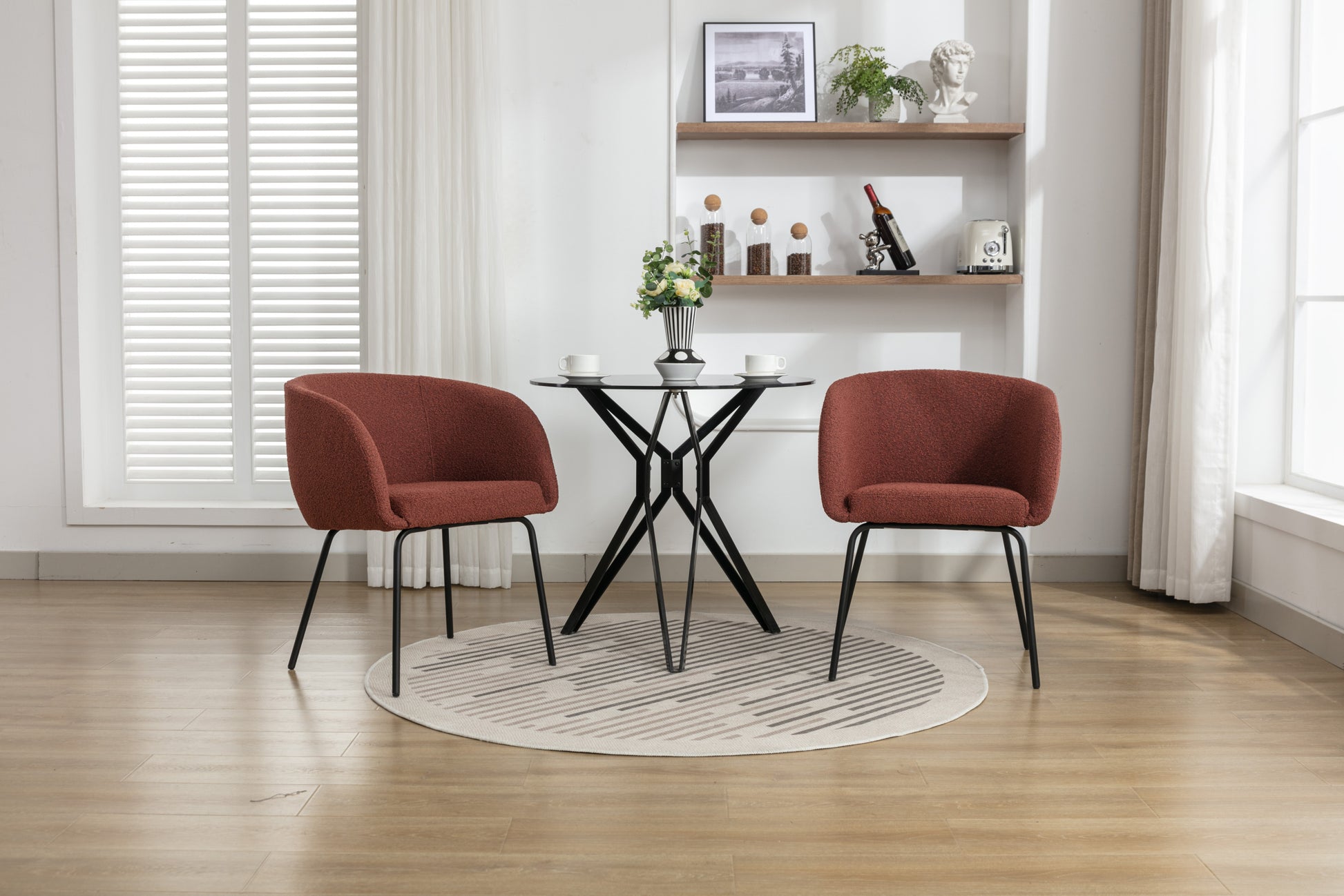 040 Set Of 2 Boucle Fabric Dining Chairs With Black Metal Legs,Wine Red Wood Wine Red Dining Room Foam Wipe Clean Modern Dining Chairs Wing Back Foam Boucle