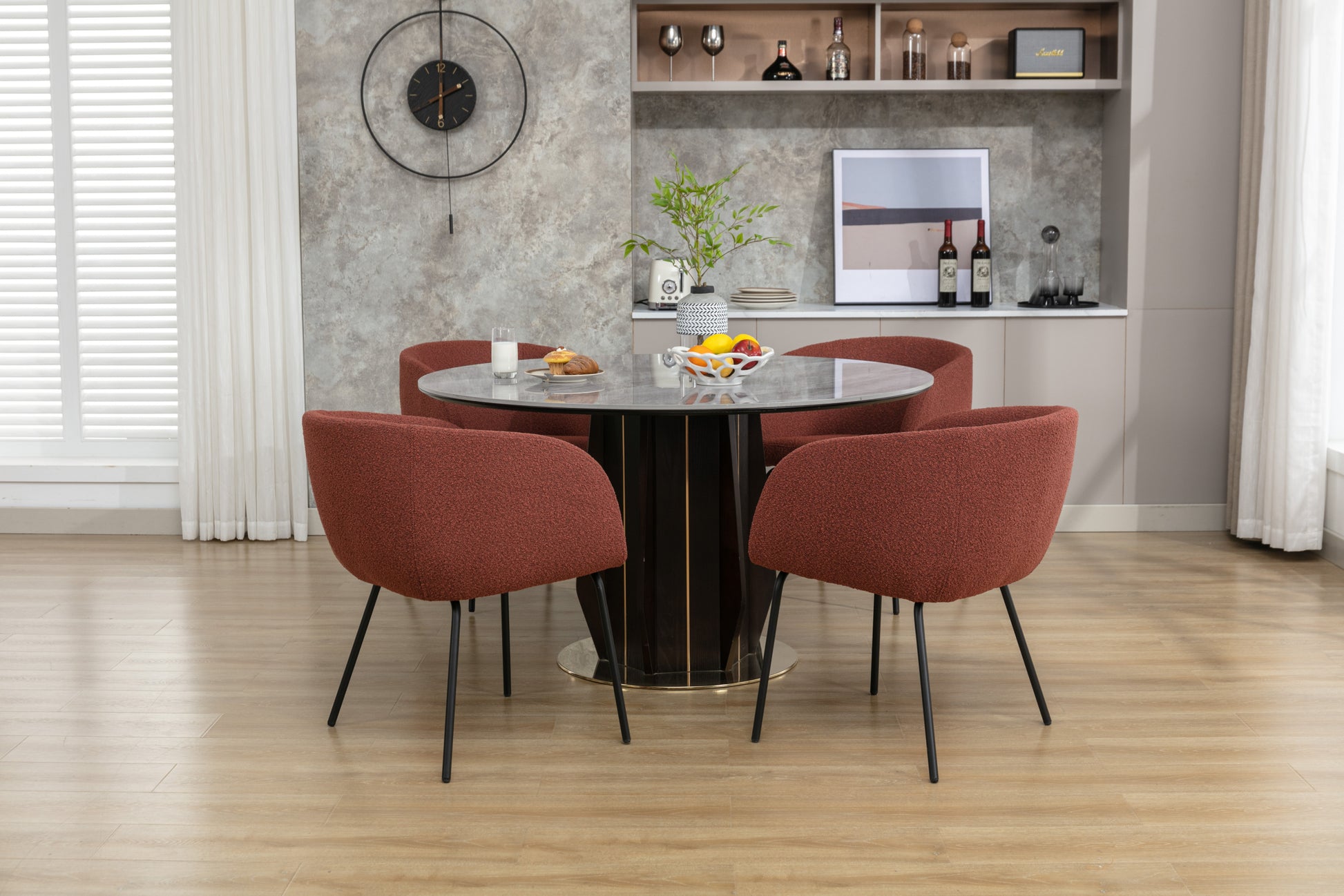 040 Set Of 2 Boucle Fabric Dining Chairs With Black Metal Legs,Wine Red Wood Wine Red Dining Room Foam Wipe Clean Modern Dining Chairs Wing Back Foam Boucle