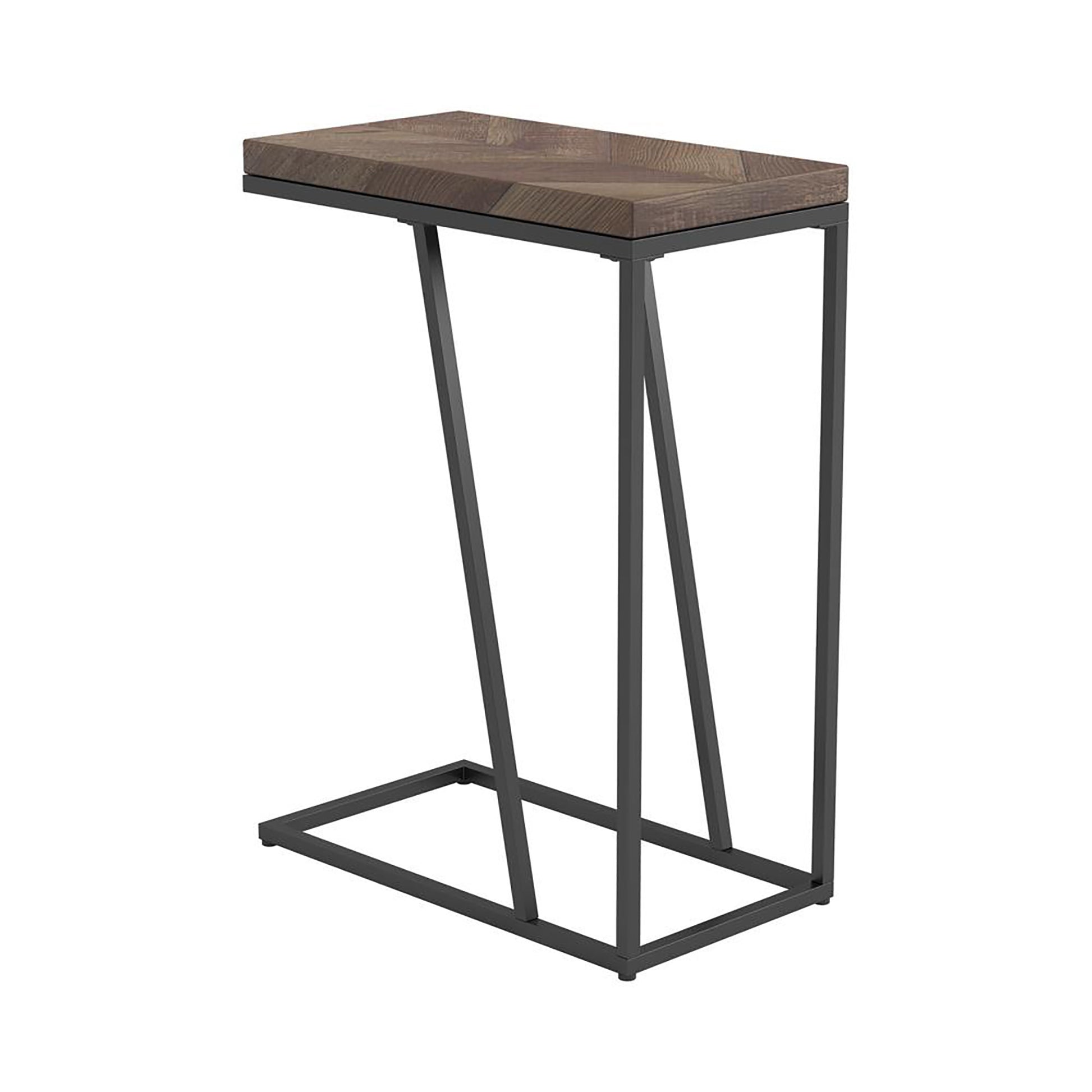 Rustic Herringbone And Sandy Black Accent Table Brown Primary Living Space Industrial Tabeltop Rectangular Coffee & End Tables Metal