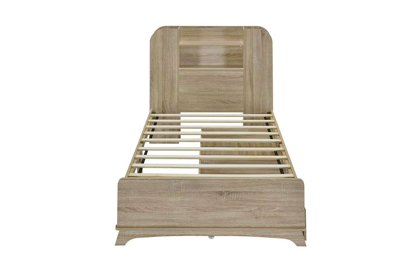 Twin Size Storage Platform Bed Frame With With Two Drawers And Light Strip Design In Headboard,Oak Twin Natural Solid Wood Mdf