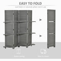 Homcom 4 Panel Folding Room Divider, 5.6 Ft Freestanding Paulownia Wood Privacy Screen Panel With Storage Shelves For Bedroom Or Office, Gray Gray Wood