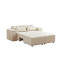 Convertible 3 In 1 Sleeper Sofa And Sectional Sofa With 4 Storage Space For Living Room,Corduroy Couch With 4 Pillows,Corduroy Beige Corduroy 3 Seat