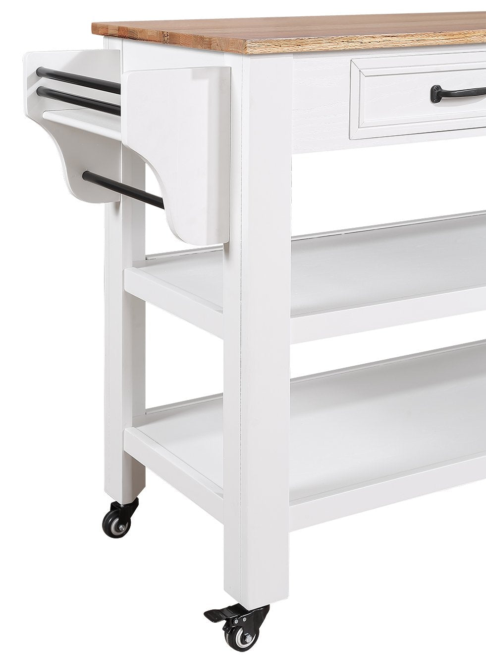 57 Inch Rolling Kitchen Island With Storage,Kitchen Cart With Solid Oak Wood Top,Two Sided Kitchen Island Cart On Wheels ,Wine And Spice Rack, Large Kitchen Cart With 2 Drawers, Milk White Natural Top White Natural Dining Room American Design Rectangular