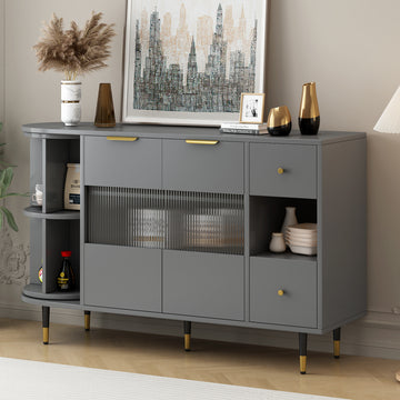 Rotating Storage Cabinet With 2 Doors And 2 Drawers, Suitable For Living Room, Study, And Balcony 1 2 Shelves Gray Mdf