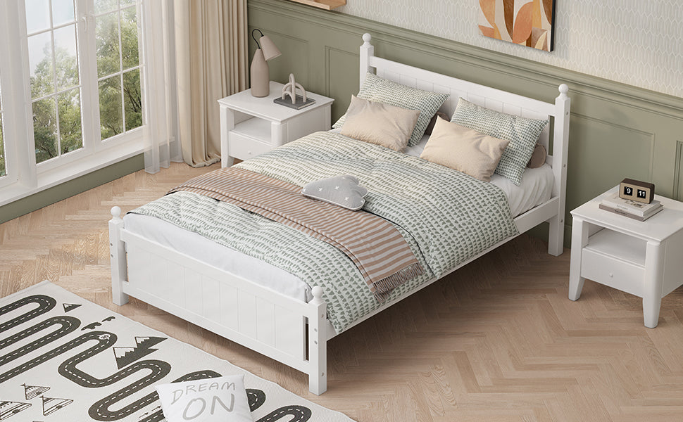 Full Size Solid Wood Platform Bed Frame For Kids, Teens, Adults, No Need Box Spring, White Box Spring Not Required Full White Wood Bedroom Mid Century Modern,Modern Pine Bed Frame Wood