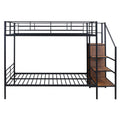 Full Over Full Metal Bunk Bed With Lateral Storage Ladder And Wardrobe, Black Black Iron