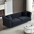 3 Seater 2 Seater Combination Sofa Tufted Couch With Rolled Arms And For Living Room, Bedroom, Office, Apartment, Four Pillows Black Foam Velvet