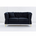 3 Seater 2 Seater Combination Sofa Tufted Couch With Rolled Arms And For Living Room, Bedroom, Office, Apartment, Four Pillows Black Foam Velvet