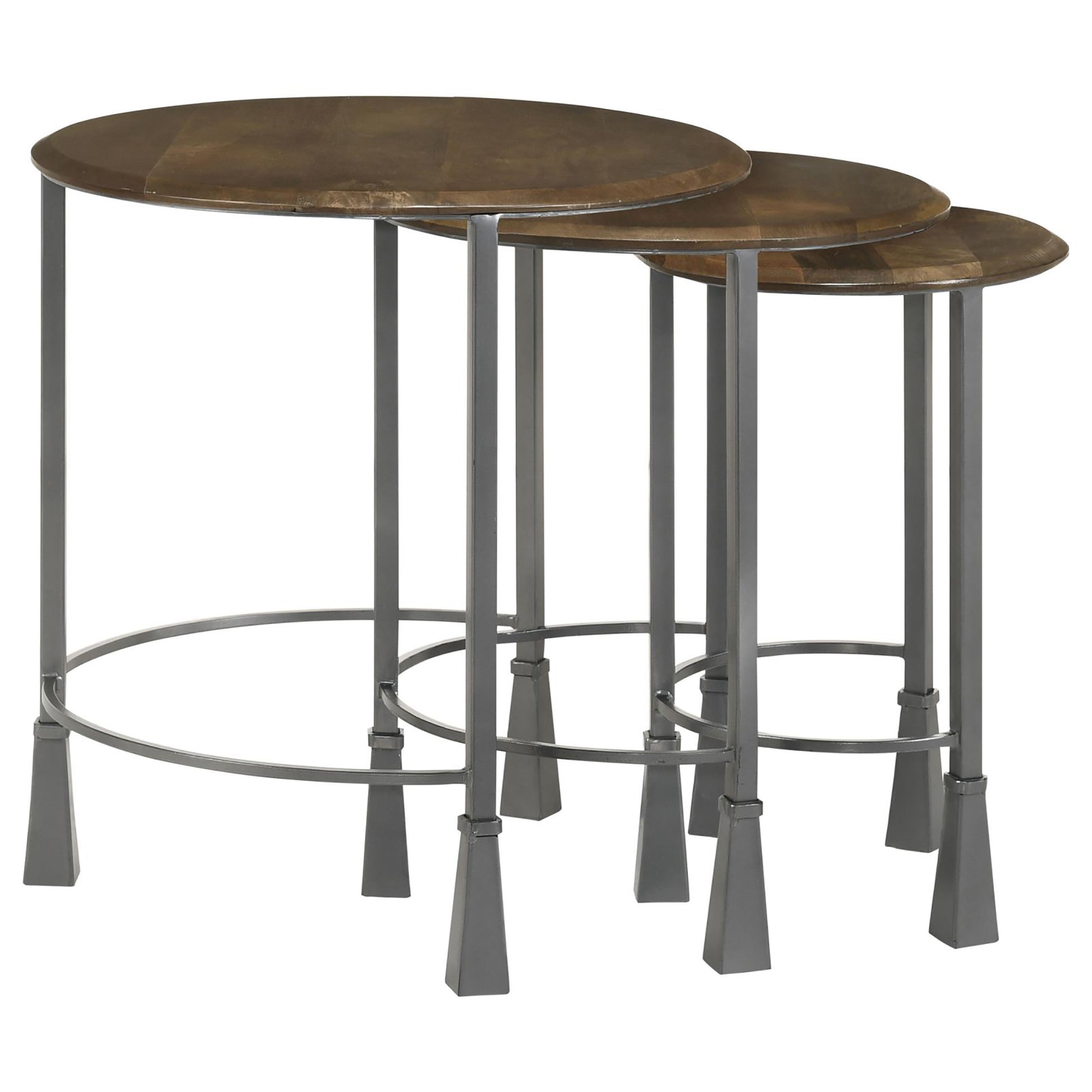 Natural And Gunmetal 3 Piece Nesting Table Brown Primary Living Space Contemporary,Modern Tabeltop Mango Round Coffee & End Tables Wood