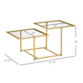 Homcom Coffee Table, Tempered Glass Coffee Table With 2 Square Tabletops, Modern Coffee Tables For Living Room, Bedroom, Gold Gold Tempered Glass