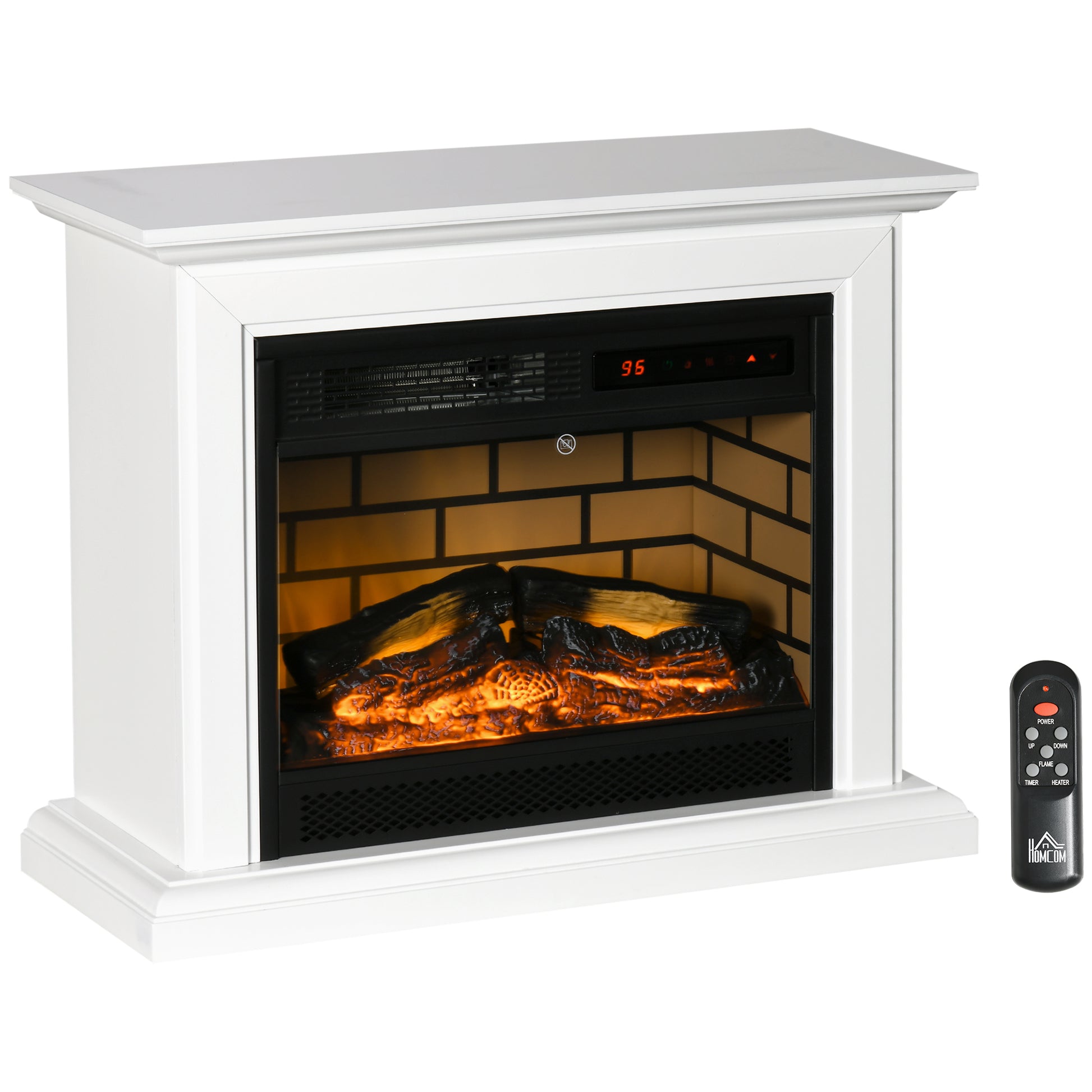 Homcom 31" Electric Fireplace With Dimmable Flame Effect And Mantel, Freestanding Space Heater With Log Hearth And Remote Control, 1400W, White White Particle Board