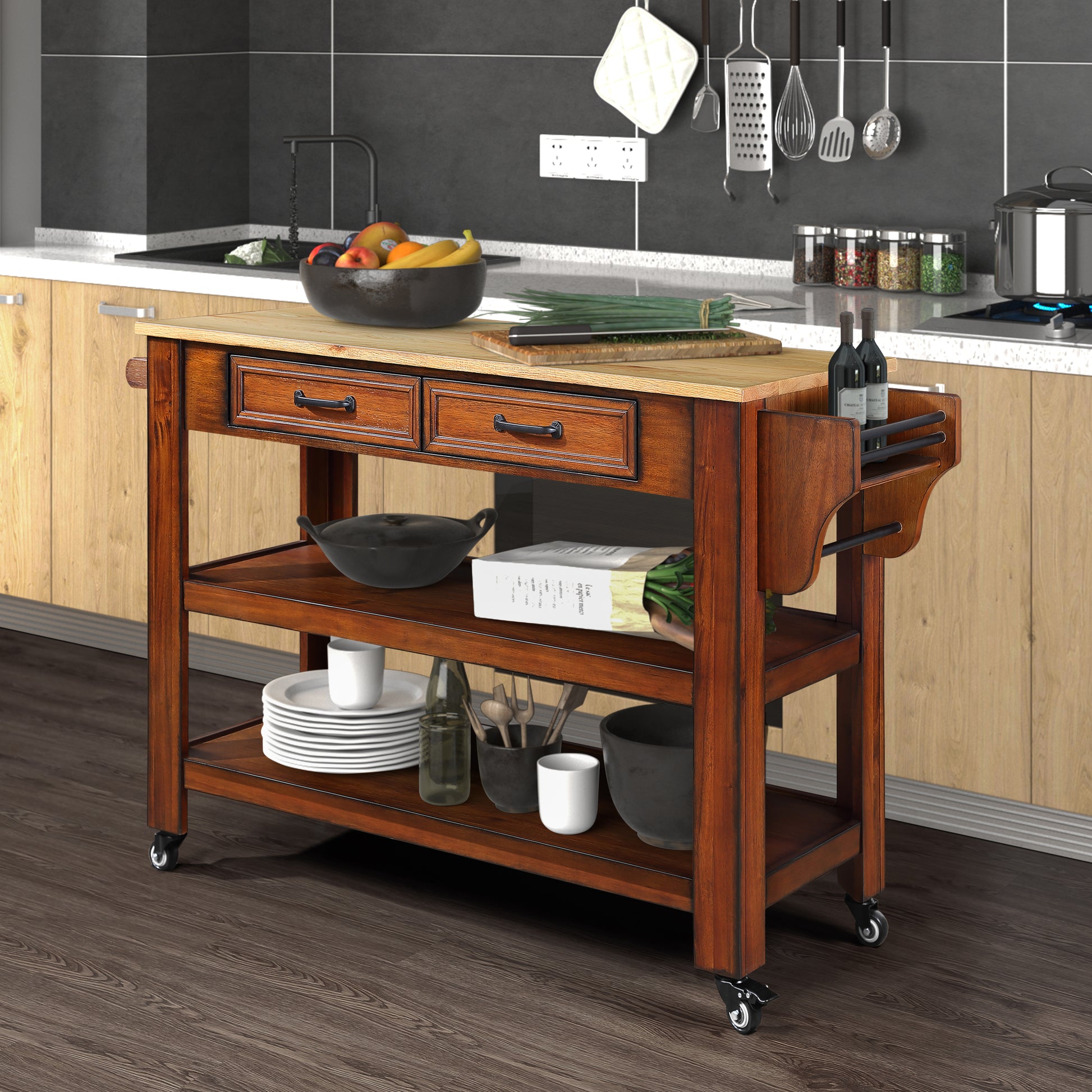 57 Inch Rolling Kitchen Island With