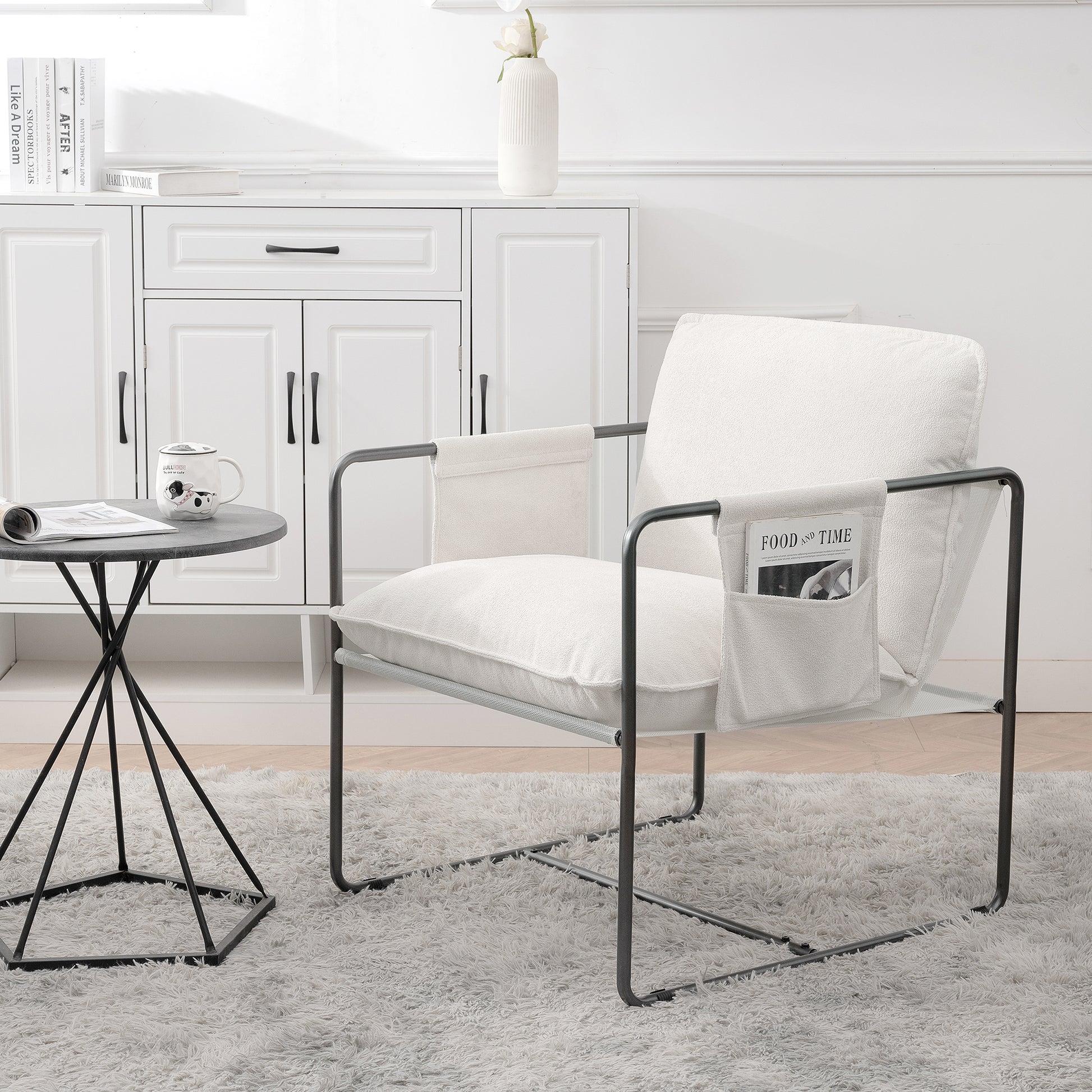 2 Sets 1 Case, Upholstered Hanging Armchair With Arm Pocket Metal Frame, Crushed Foamcushions And Skin Friendly Braid For Living Room And Bedroom. White Color White Foam Polyester