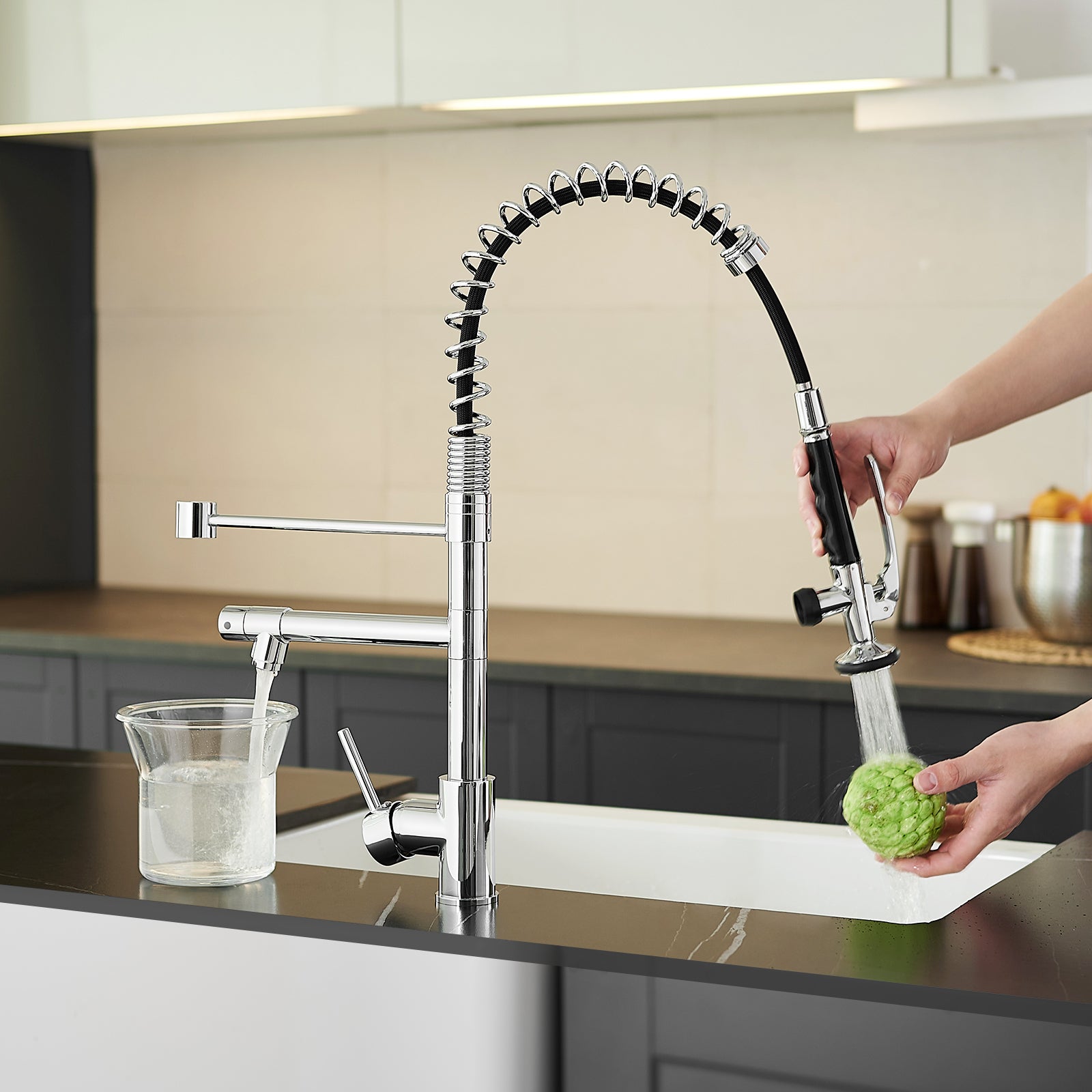 Commercial Kitchen Faucet With Pull Down Sprayer, Single Handle Single Lever Kitchen Sink Faucet Chrome Kitchen Contemporary Ceramic Brass