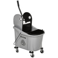 Homcom 9.5 Gallon 38 Quart Mop Bucket With Wringer Cleaning Cart, 4 Moving Wheels, 2 Separate Buckets, & Mop Handle Holder, Grey Gray Plastic
