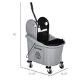 Homcom 9.5 Gallon 38 Quart Mop Bucket With Wringer Cleaning Cart, 4 Moving Wheels, 2 Separate Buckets, & Mop Handle Holder, Grey Gray Plastic