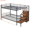 Full Over Full Metal Bunk Bed With Lateral Storage Ladder And Wardrobe, Black Black Iron