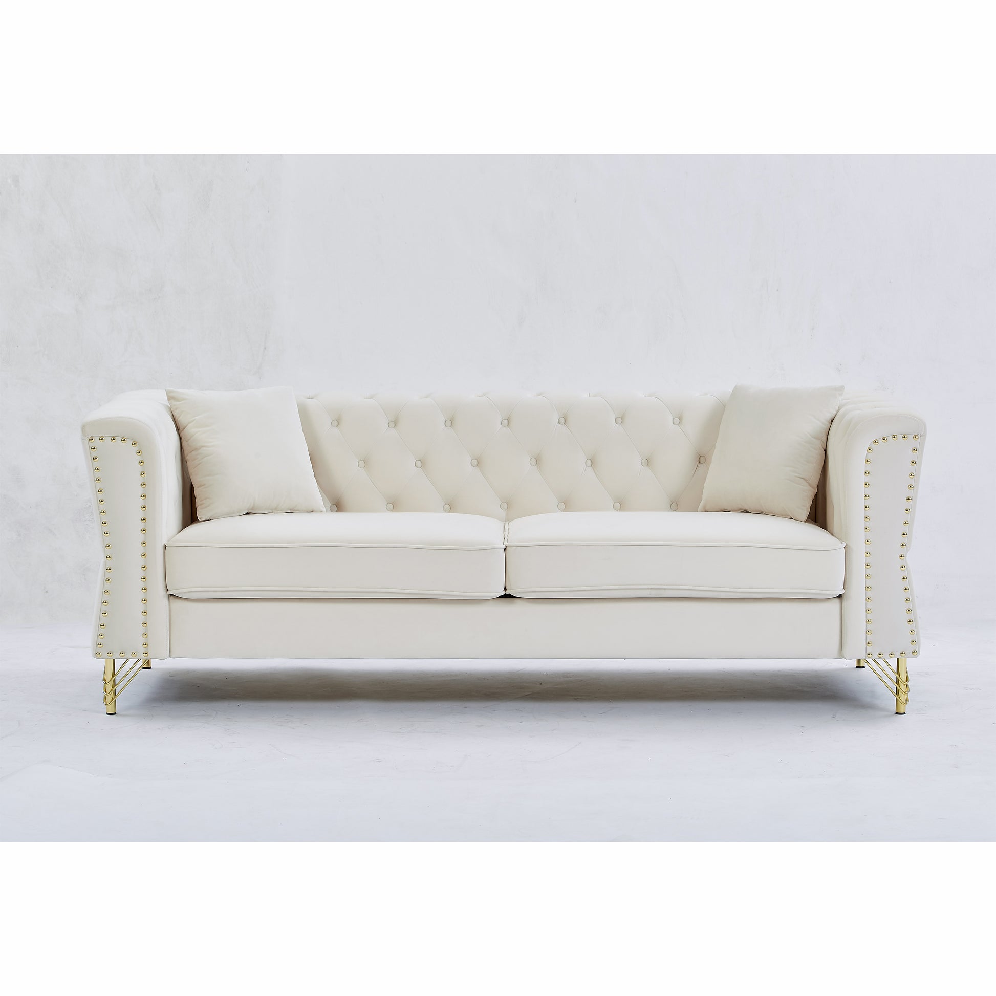 3 Seater 3 Seater Combination Sofa Tufted Couch With Rolled Arms And For Living Room, Bedroom, Office, Apartment, Four Pillows Beige Foam Velvet