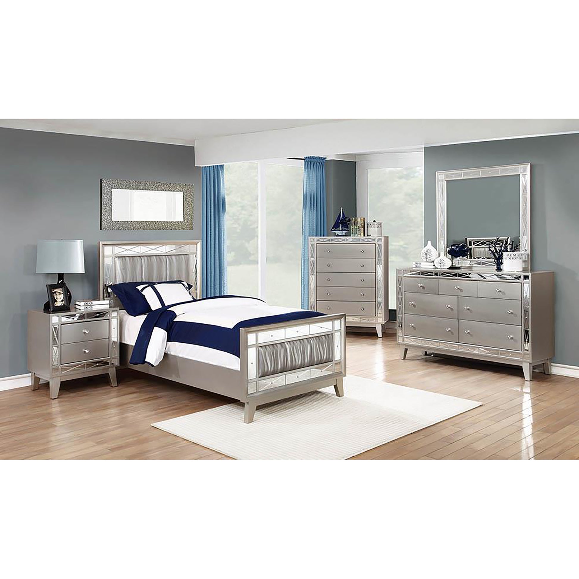 Metallic Twin Mercury Bed Twin Silver Wood Bedroom Glam Kids Faux Leather Wood