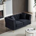3 Seater 3 Seater Combination Sofa Tufted Couch With Rolled Arms And For Living Room, Bedroom, Office, Apartment, Four Pillows Black Foam Velvet
