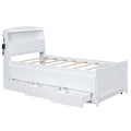 Twin Size Platform Bed With Storage Led Headboard, Twin Size Trundle And 3 Drawers, White Box Spring Not Required Twin White Bedroom Bed Frame Solid Wood Mdf