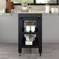 57 Inch Rolling Kitchen Island With Storage,Kitchen Cart With Solid Oak Wood Top,Two Sided Kitchen Island Cart On Wheelswine And Spice Rack, Large Kitchen Cart With 2 Drawers, Black Natural Top Black Natural Dining Room American Design Rectangular