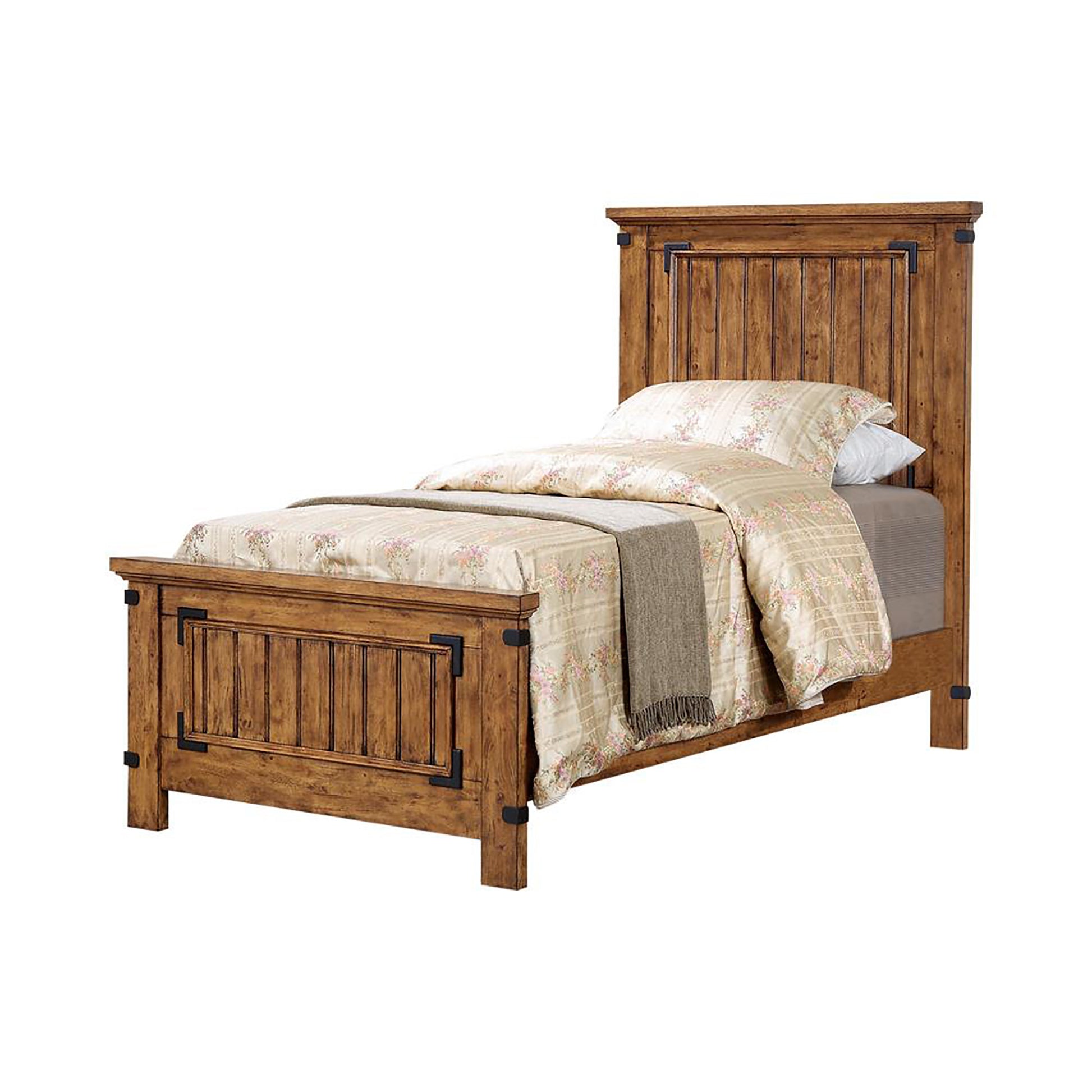 Rustic Honey Twin Panel Bed Box Spring Required Twin Brown Wood Brown Bedroom Rustic Rubberwood Panel Wood