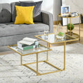 Homcom Coffee Table, Tempered Glass Coffee Table With 2 Square Tabletops, Modern Coffee Tables For Living Room, Bedroom, Gold Gold Tempered Glass