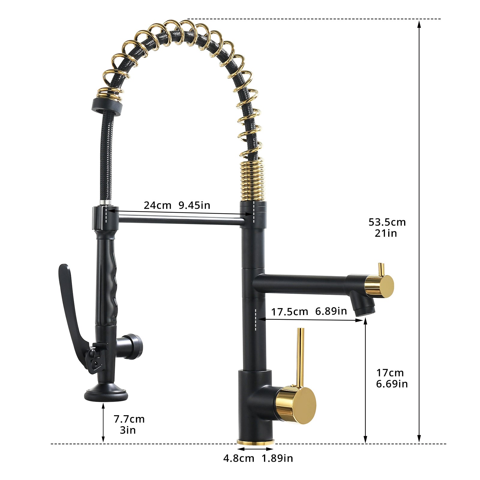 Commercial Kitchen Faucet With Pull Down Sprayer, Single Handle Single Lever Kitchen Sink Faucet Black Gold Kitchen Contemporary Ceramic Brass