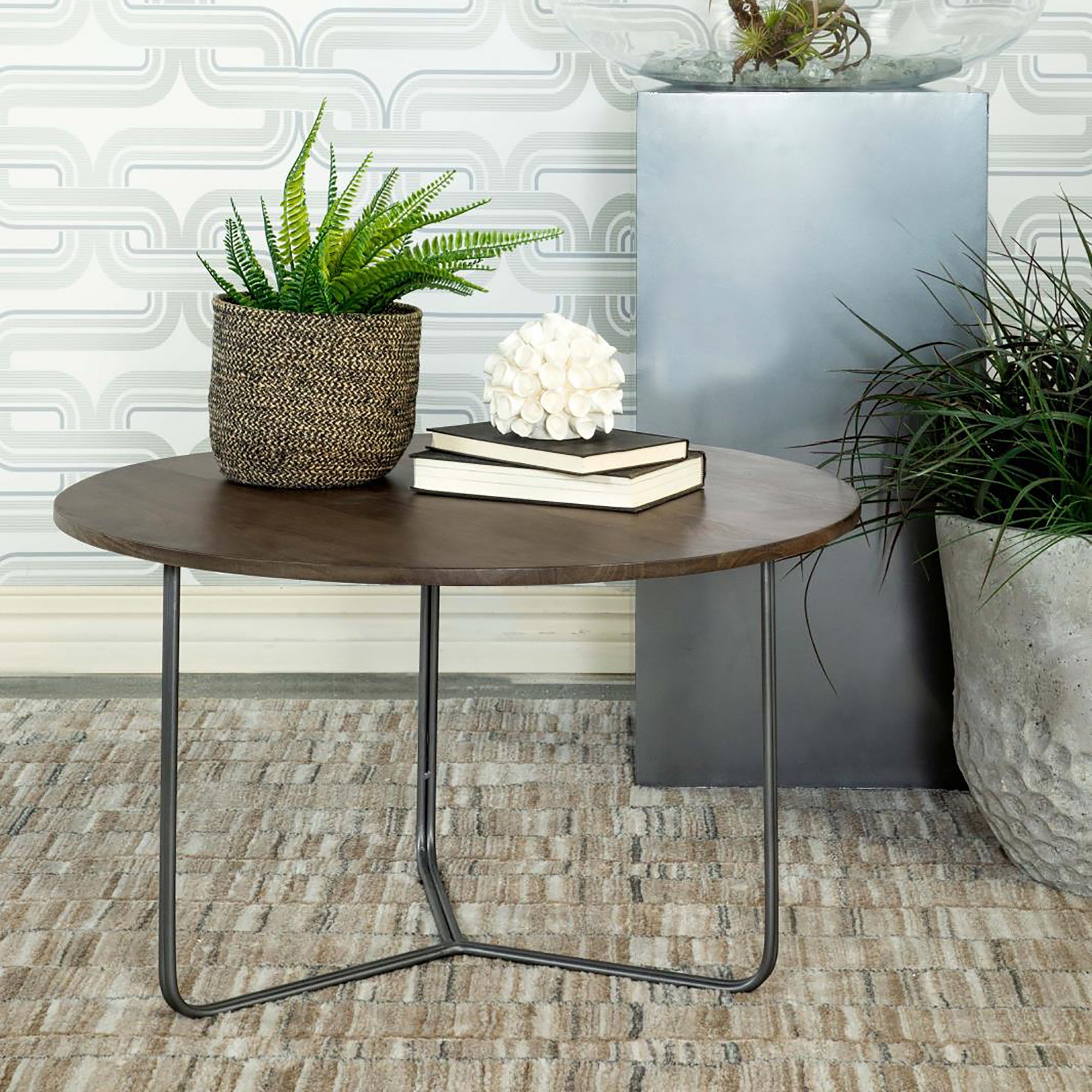 Natural And Gunmetal Top Accent Table Brown Primary Living Space Industrial Tabeltop Mango Round Coffee & End Tables Wood