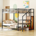 Full Over Full Metal Bunk Bed With Lateral Storage Ladder And Wardrobe, Black Black Iron