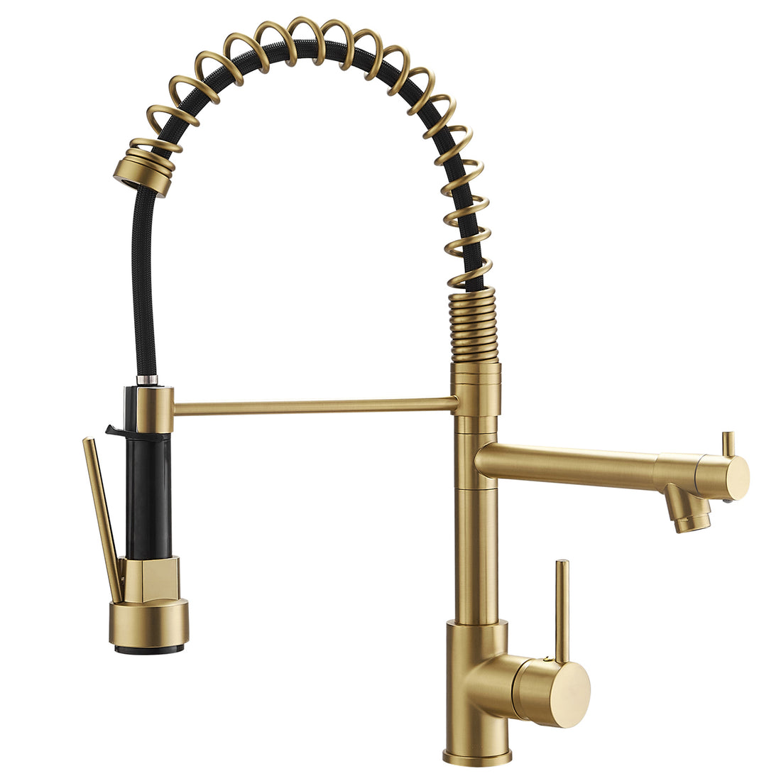 Commercial Kitchen Faucet With Pull Down Sprayer, Single Handle Single Lever Kitchen Sink Faucet Gold Kitchen Contemporary Ceramic Brass