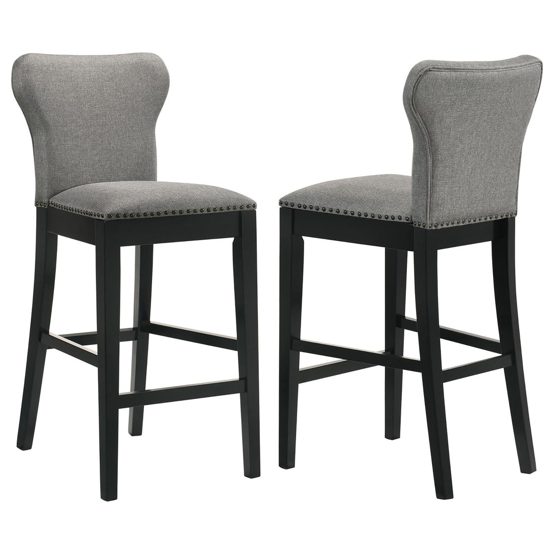 Grey And Black Stool With Trim Set Of 2 Grey Dining Room Wipe Clean Transitional Bar Stools Solid Back Foam Upholstered