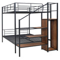 Full Over Full Metal Bunk Bed With Lateral Storage Ladder And Wardrobe, Black Black Iron