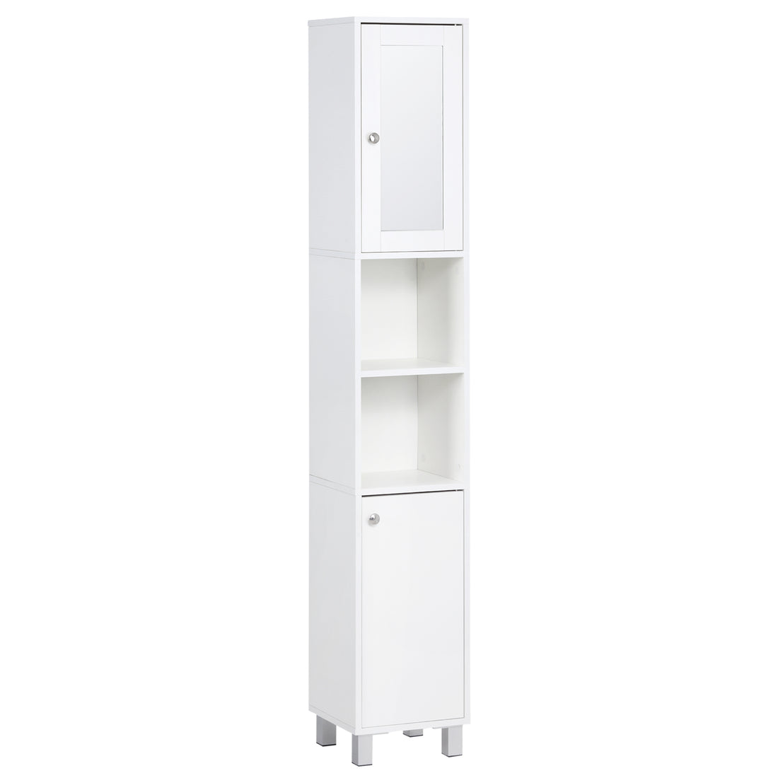 Kleankin Tall Bathroom Storage Cabinet With Mirror, Wooden Freestanding Tower Cabinet With Adjustable Shelves, For Bathroom, Or Living Room, White White Particle Board