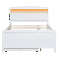 Full Size Platform Bed With Storage Led Headboard, Twin Size Trundle And 3 Drawers, White Box Spring Not Required Full White Bedroom Bed Frame Solid Wood Mdf