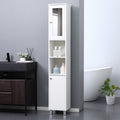 Kleankin Tall Bathroom Storage Cabinet With Mirror, Wooden Freestanding Tower Cabinet With Adjustable Shelves, For Bathroom, Or Living Room, White White Particle Board