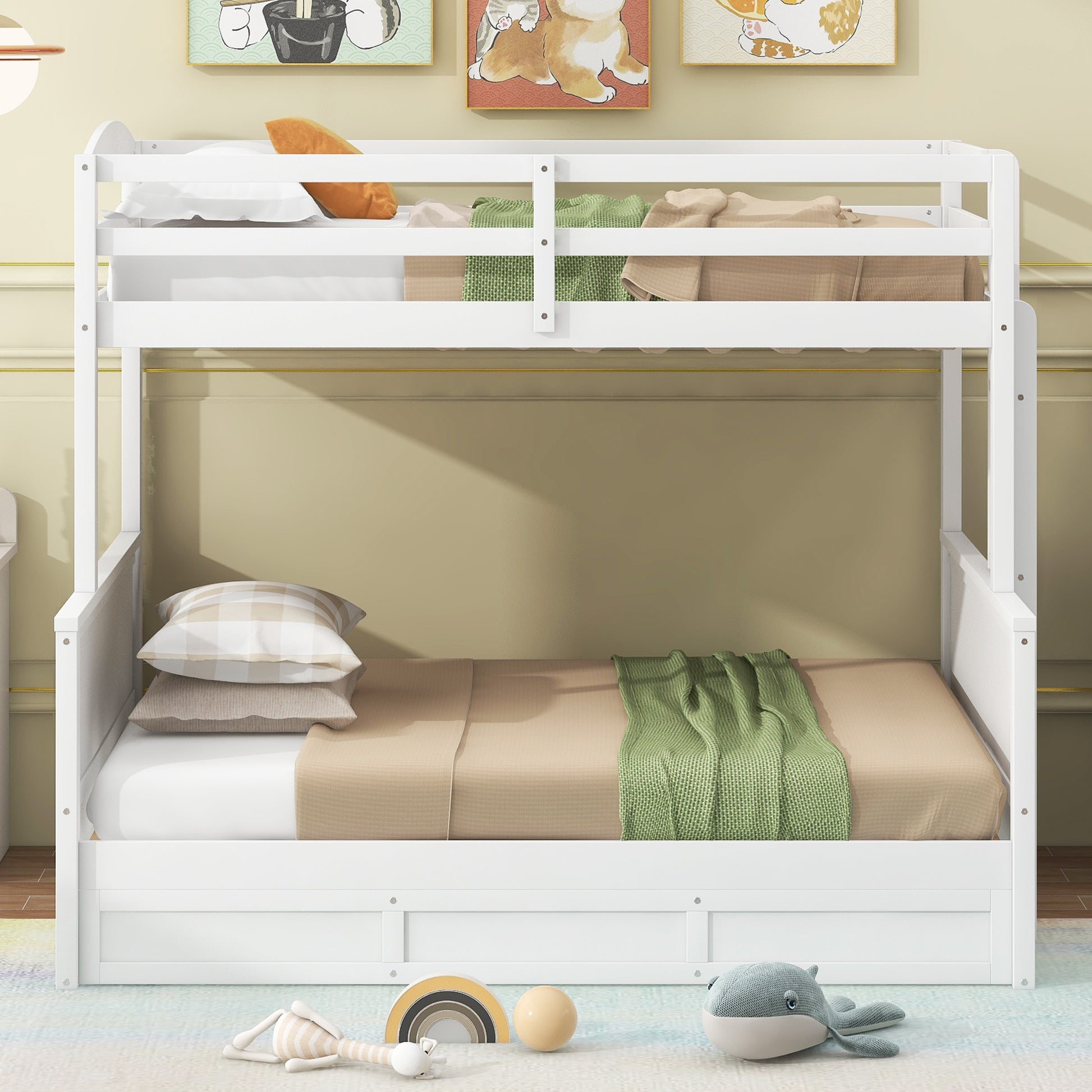 Wood Twin Over Full Bunk Bed With Hydraulic Lift Up Storage, White Box Spring Not Required White Wood Solid Wood Mdf