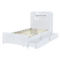 Twin Size Storage Platform Bed Frame With With Two Drawers And Light Strip Design In Headboard,White White Solid Wood Mdf