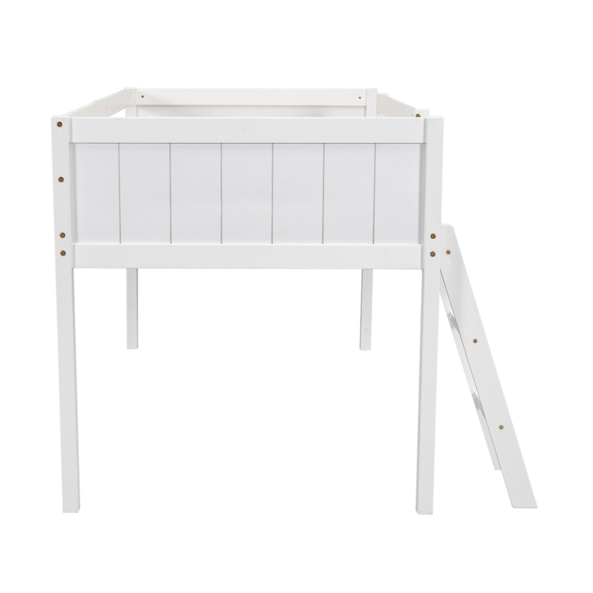 Twin Size Wood Low Loft Bed With Ladder, Ladder Can Be Placed On The Left Or Right, White Box Spring Not Required Twin White Wood Bedroom Solid Wood Mdf