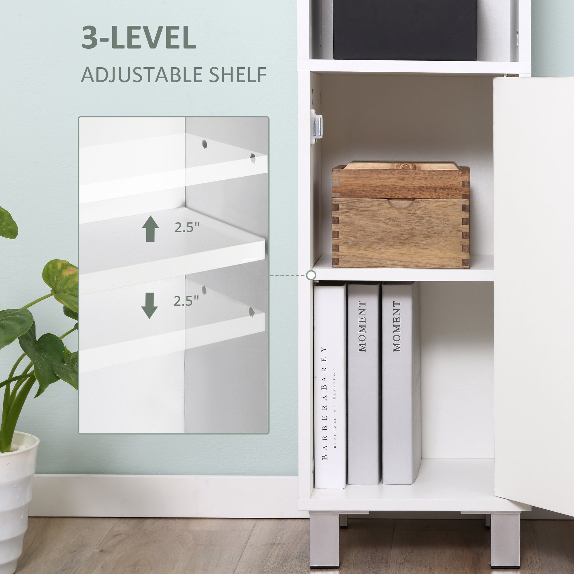 Kleankin Tall Bathroom Storage Cabinet With Mirror, Wooden Freestanding Tower Cabinet With Adjustable Shelves, For Bathroom, Or Living Room, White White Particle Board