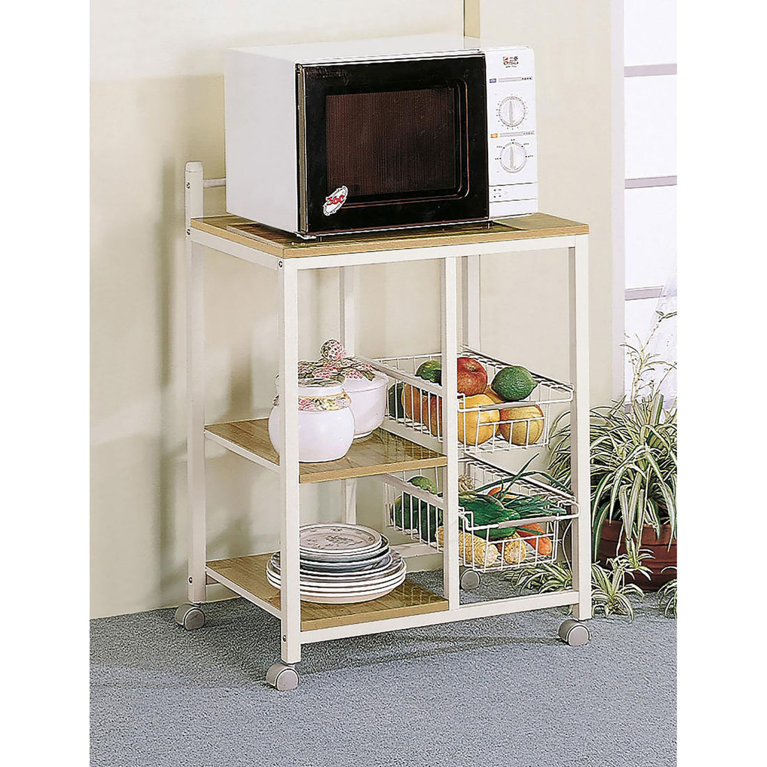 Natural Brown and White Kitchen Cart