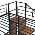 Full Over Full Metal Bunk Bed With Lateral Storage Ladder And Wardrobe, Black Black Iron