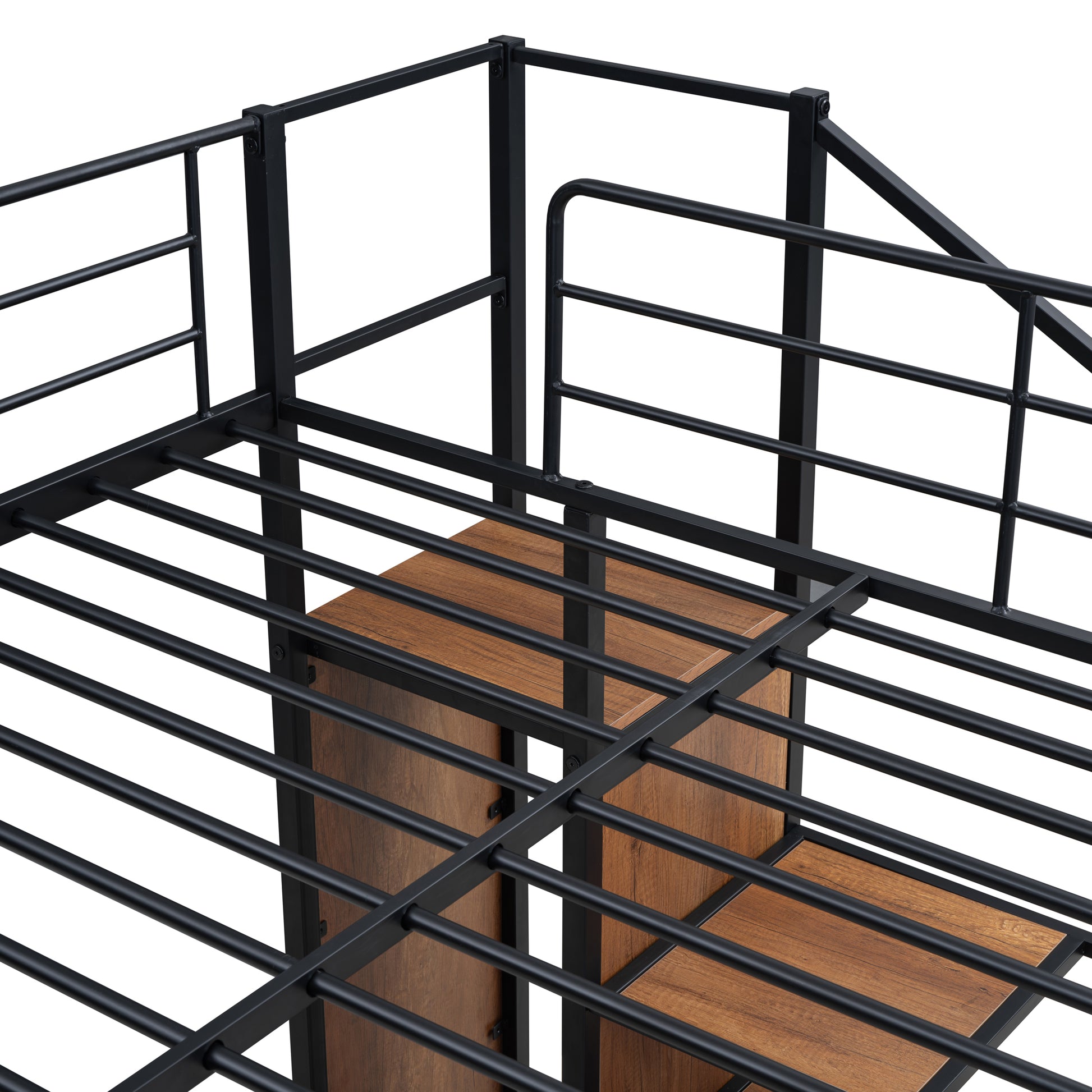 Full Over Full Metal Bunk Bed With Lateral Storage Ladder And Wardrobe, Black Black Iron