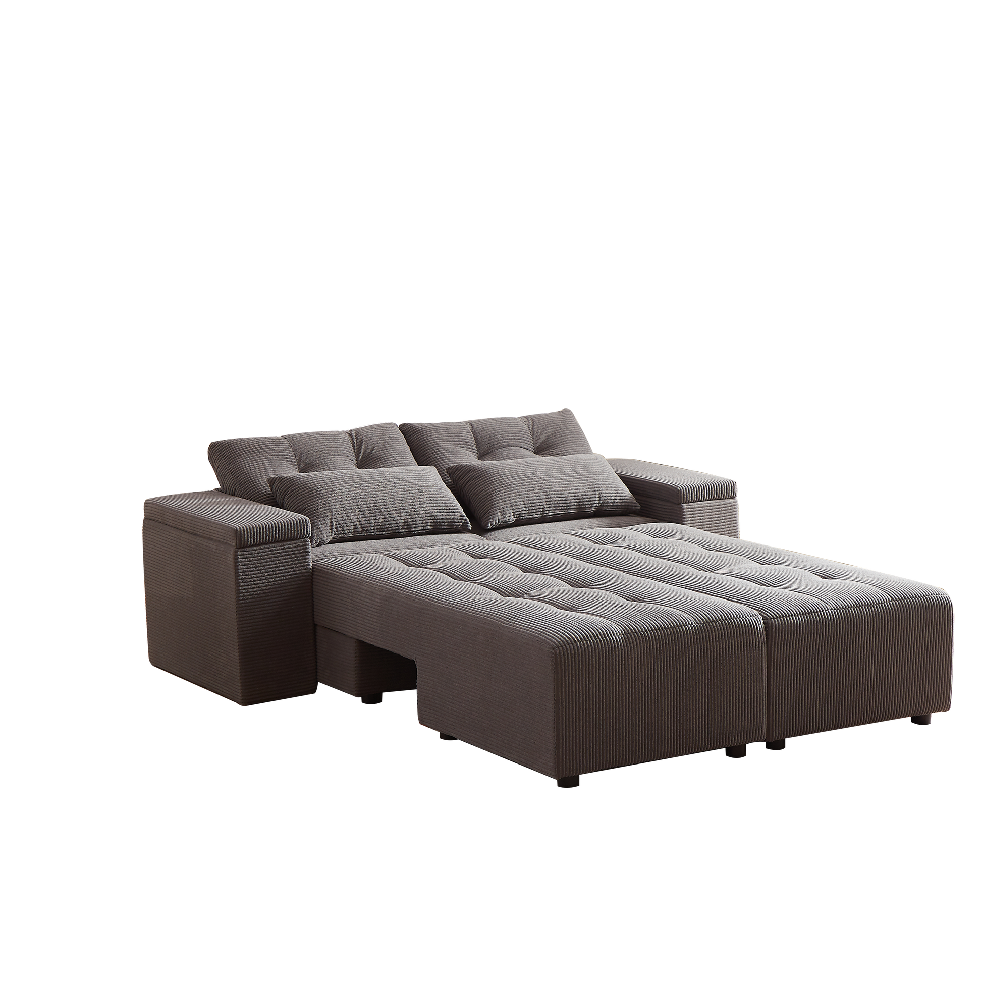 Convertible 3 In 1 Sleeper Sofa And Sectional Sofa With 4 Storage Space For Living Room,Corduroy Couch With 4 Pillows,Corduroy Grey Corduroy 3 Seat