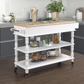 56 Inch Rolling Kitchen Island With Storage,Kitchen Cart With Solid Oak Wood Top,Two Sided Kitchen Island Cart On Wheels ,Wine And Spice Rack, Large Kitchen Cart With 2 Drawers, Milk White Natural Top Milk White Dining Room American Design,Antique