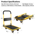 Moving Platform Hand Truck Home Large Foldable Push Cart Dolly 330 Lbs Capacity Heavy Duty Space Saving Collapsible Swivel Push Handle Flat Bed Wagon Yellow Steel