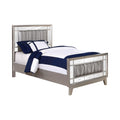 Metallic Twin Mercury Bed Twin Silver Wood Bedroom Glam Kids Faux Leather Wood
