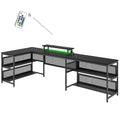 U shaped Desk with Shelve and LED lights black-mdf