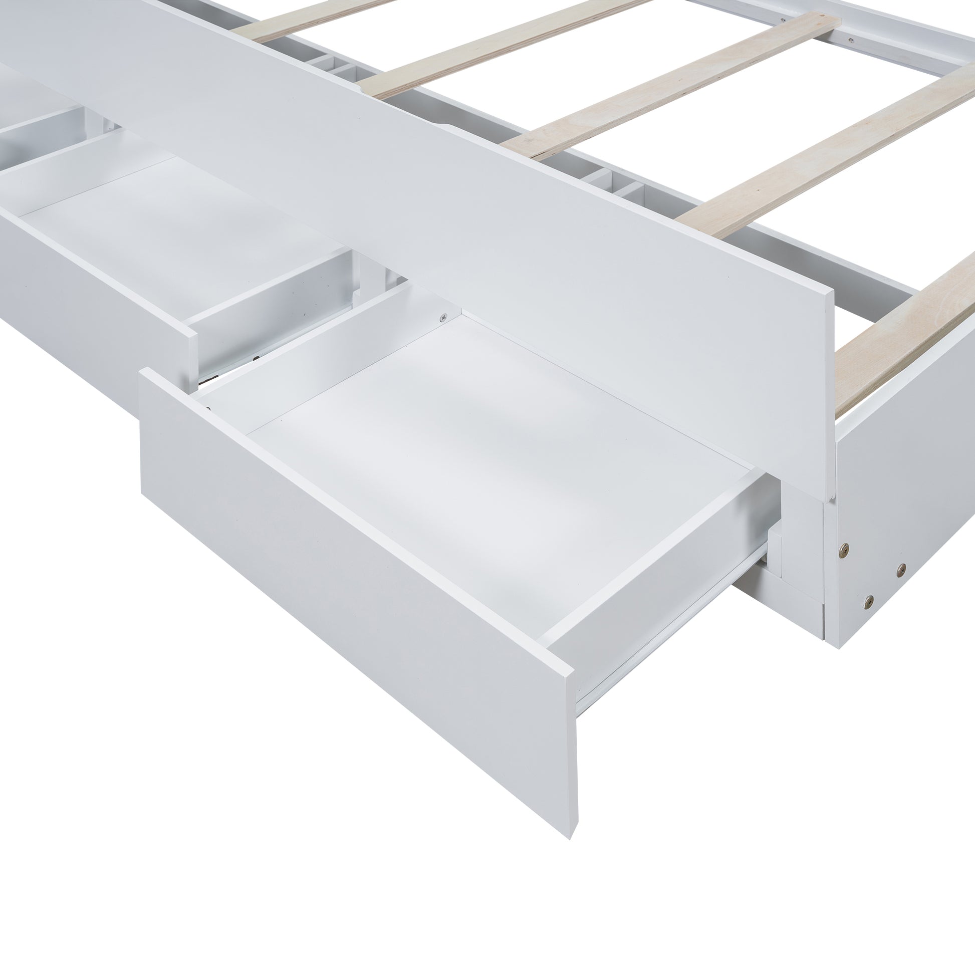 Twin Size Platform Bed With Storage Led Headboard, Twin Size Trundle And 3 Drawers, White Box Spring Not Required Twin White Bedroom Bed Frame Solid Wood Mdf